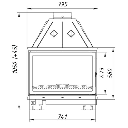 Фронтальная дровяная топка ЭКОКАМИН Альфа 800 черный шамот 