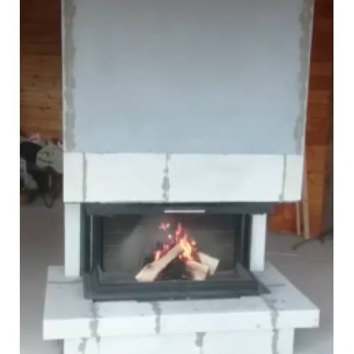 Трёхсторонняя дровяная топка ЭКОКАМИН Дельта1000B принтинг черный шамот 