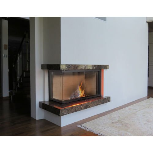 Угловая левая дровяная топка ЭКОКАМИН Дельта 1000LB два стекла левая черный шамот 