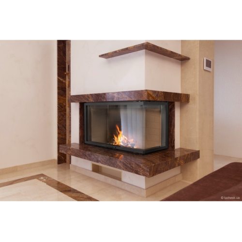 Угловая правая дровяная топка ЭКОКАМИН Дельта 1000RB два стекла правая черный шамот 