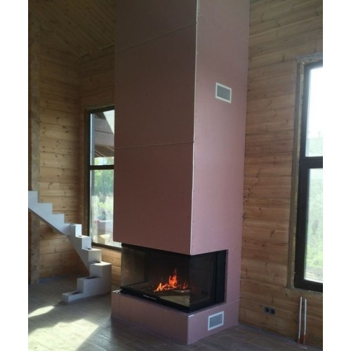 Трёхсторонняя дровяная топка ЭКОКАМИН Дельта 1200B принтинг черный шамот 