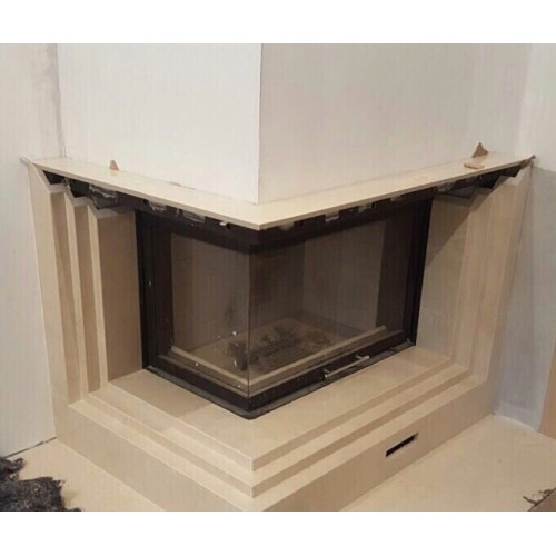 Угловая левая дровяная топка ЭКОКАМИН Дельта 800LB принтинг черный шамот 