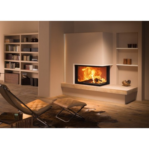 Угловая правая дровяная топка ЭКОКАМИН Дельта 800RB принтинг черный шамот 