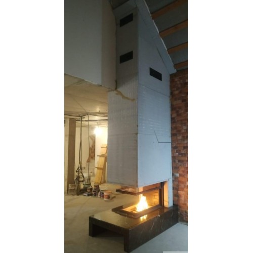 Трёхсторонняя дровяная топка ЭКОКАМИН Дельта 900 принтинг черный шамот 