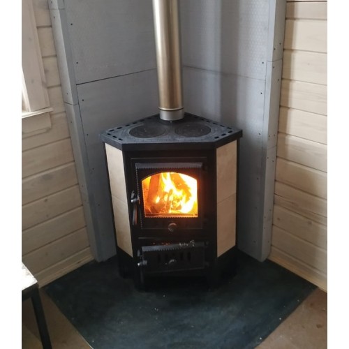 Дровяная печь ЭКОКАМИН БАВАРИЯ УГЛОВАЯ ЧУГУН с плитой 